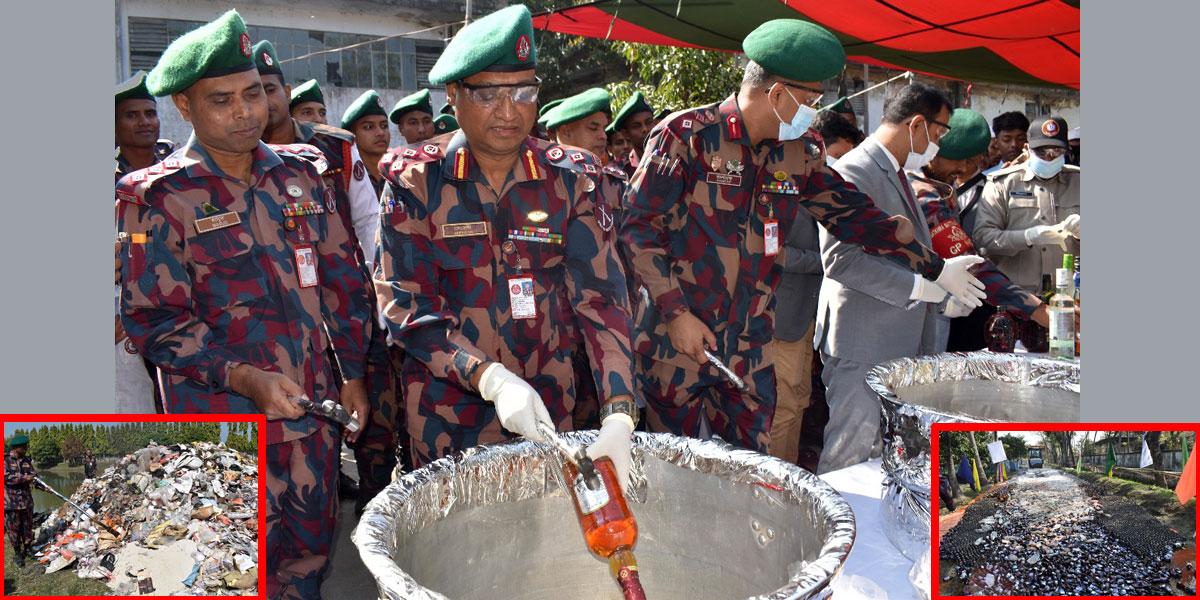 সাতক্ষীরায় জব্দকৃত মাদক ধ্বংস করলো ৩৩ বিজিবি