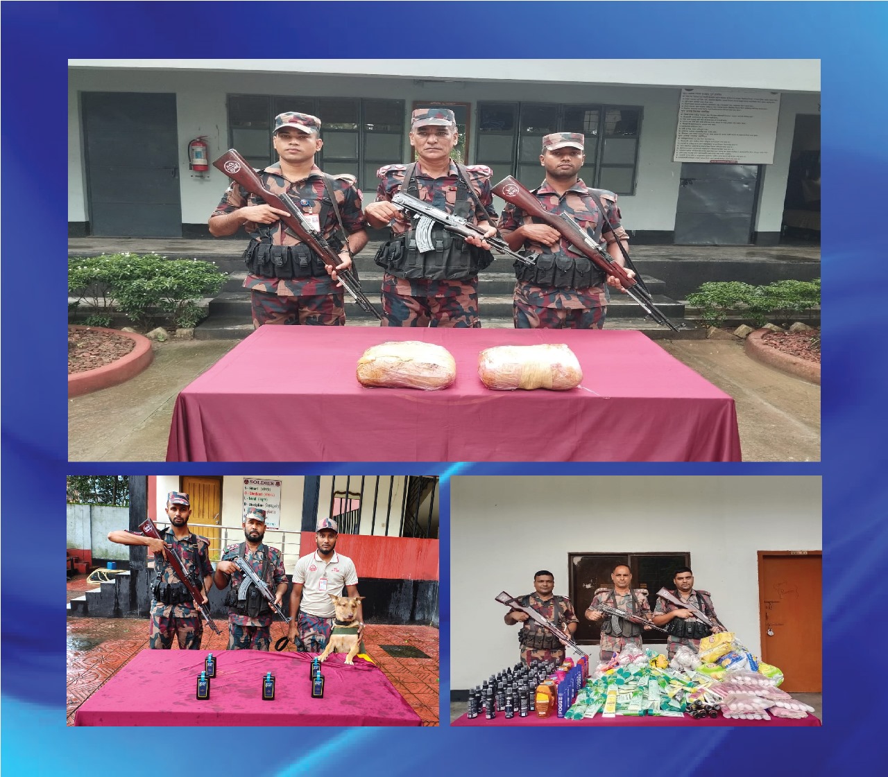 যশোর সীমান্তে অভিযান চালিয়ে মাদকদ্রব্য এবং অবৈধ চোরাচালানী মালামাল আটক বিজিবির