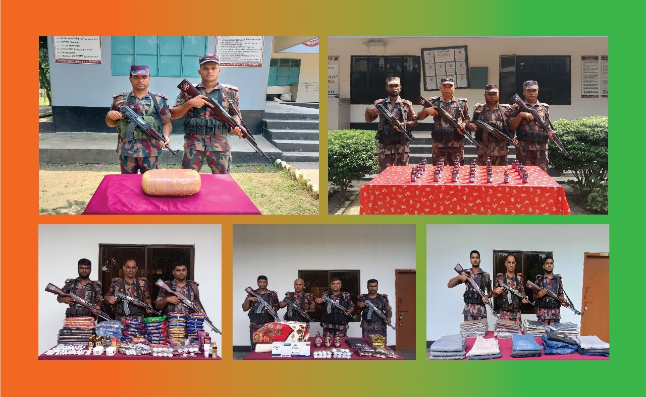 সীমান্তে অভিযান চালিয়ে বিপুল পরিমাণ মাদক দ্রব্য সহ চোরাচালান মালামাল আটক করেছে বিজিবি