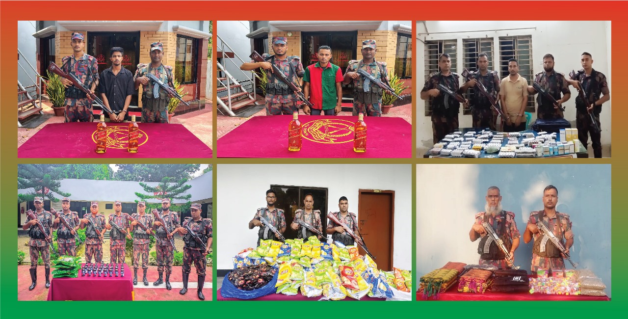 সীমান্তে বিজিবির অভিযানে ০৩ আসামীসহ মাদকদ্রব্য এবং অবৈধ চোরাচালানী মালামাল আটক