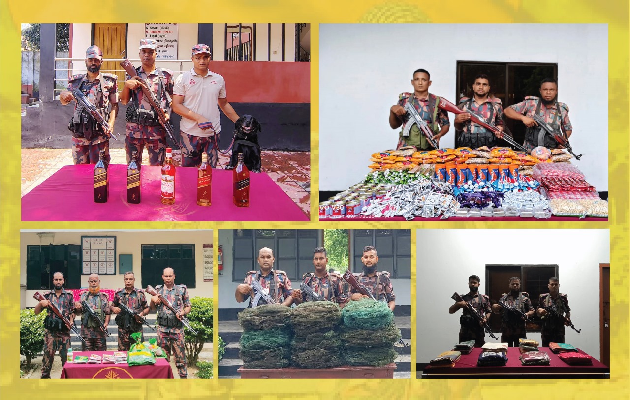 সীমান্তে অভিযান চালিয়ে মাদকদ্রব্য সহ চোরাচালানী মালামাল আটক করেছে বিজিবি