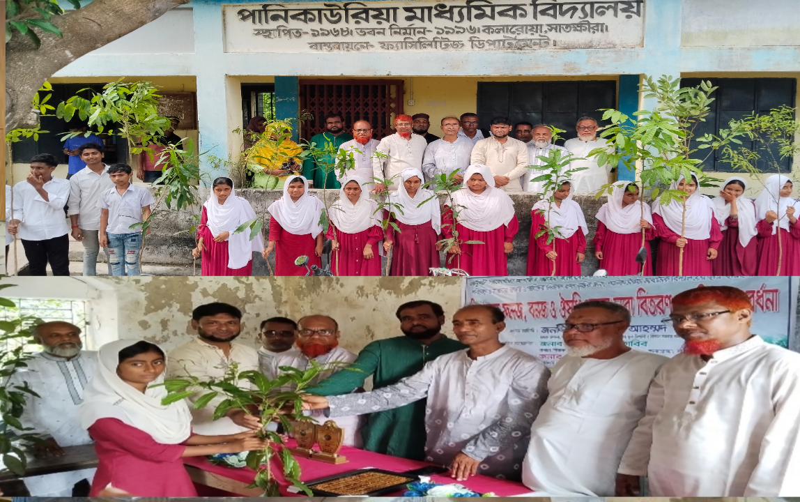কলারোয়ায় বিভিন্ন প্রজাতির গাছের চারা বিতরণ ও গুনিজন সংবর্ধনা