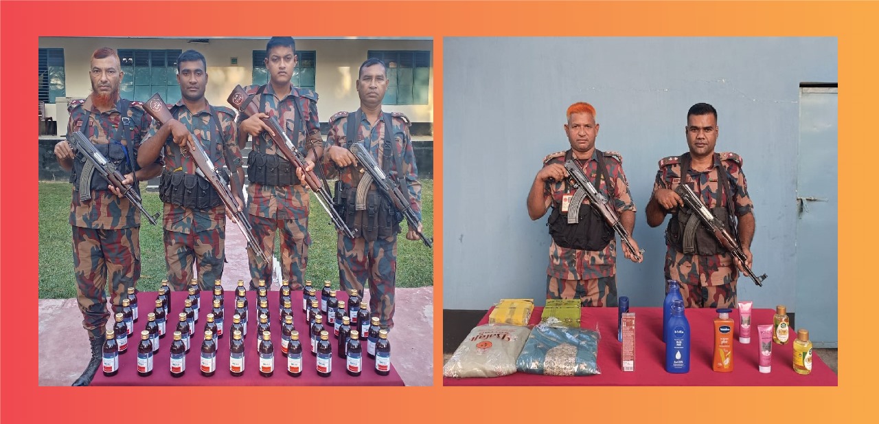 সীমান্তে অবিরাম অভিযানে মাদকদ্রব্য এবং অবৈধ চোরাচালানী মালামাল আটক বিজিবির