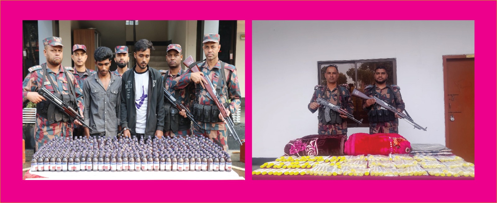 যশোর সীমান্তে অভিযানে ২ আসামীসহ মাদকদ্রব্য এবং চোরাচালানী মালামাল আটক করেছে বিজিবি