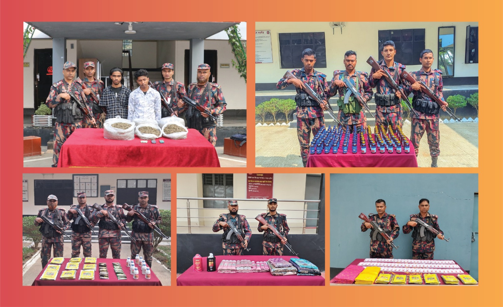 সীমান্তে অভিযান চালিয়ে দু’আসামীসহ মাদকদ্রব্য এবং অবৈধ চোরাচালানী মালামাল আটক করেছে বিজিবি