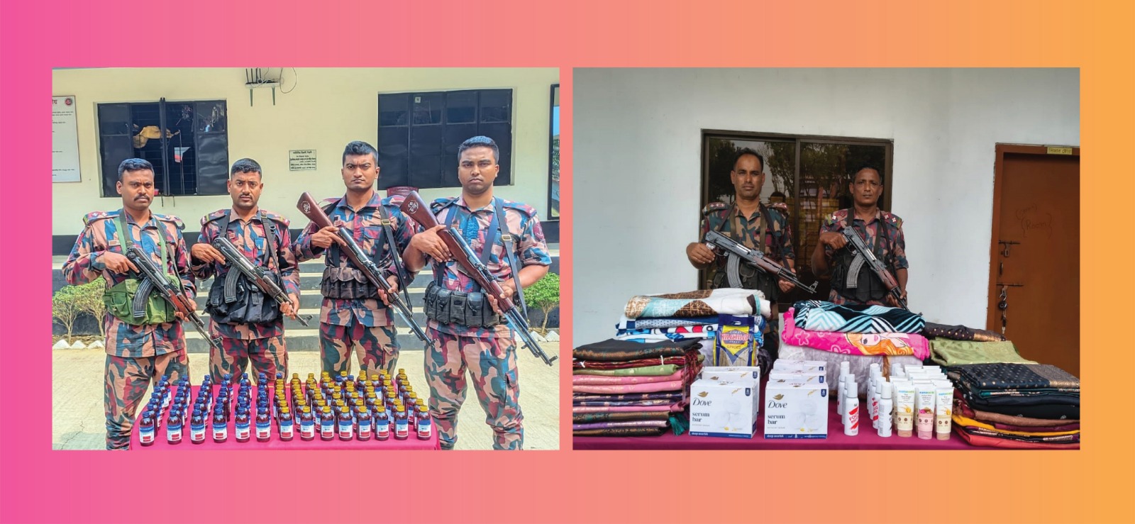 সীমান্তে অভিযান চালিয়ে মালিকবিহীন মাদকদ্রব্য ও চোরাচালানী মালামাল আটক করেছে বিজিবি