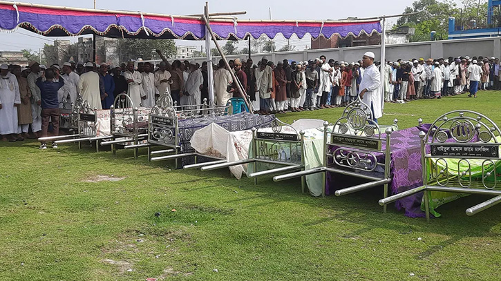 কবরস্থানে চিরনিন্দ্রায় পাশাপাশি শায়িত ৯জন, জানাজা নামাজে হাজারো মানুষের ঢল