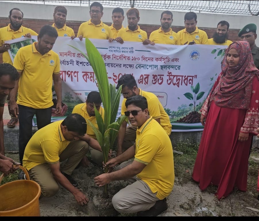 বেনাপোল বন্দরে বৃক্ষরোপন কর্মসুচীর উদ্বোধন করলেন বন্দর পরিচালক।