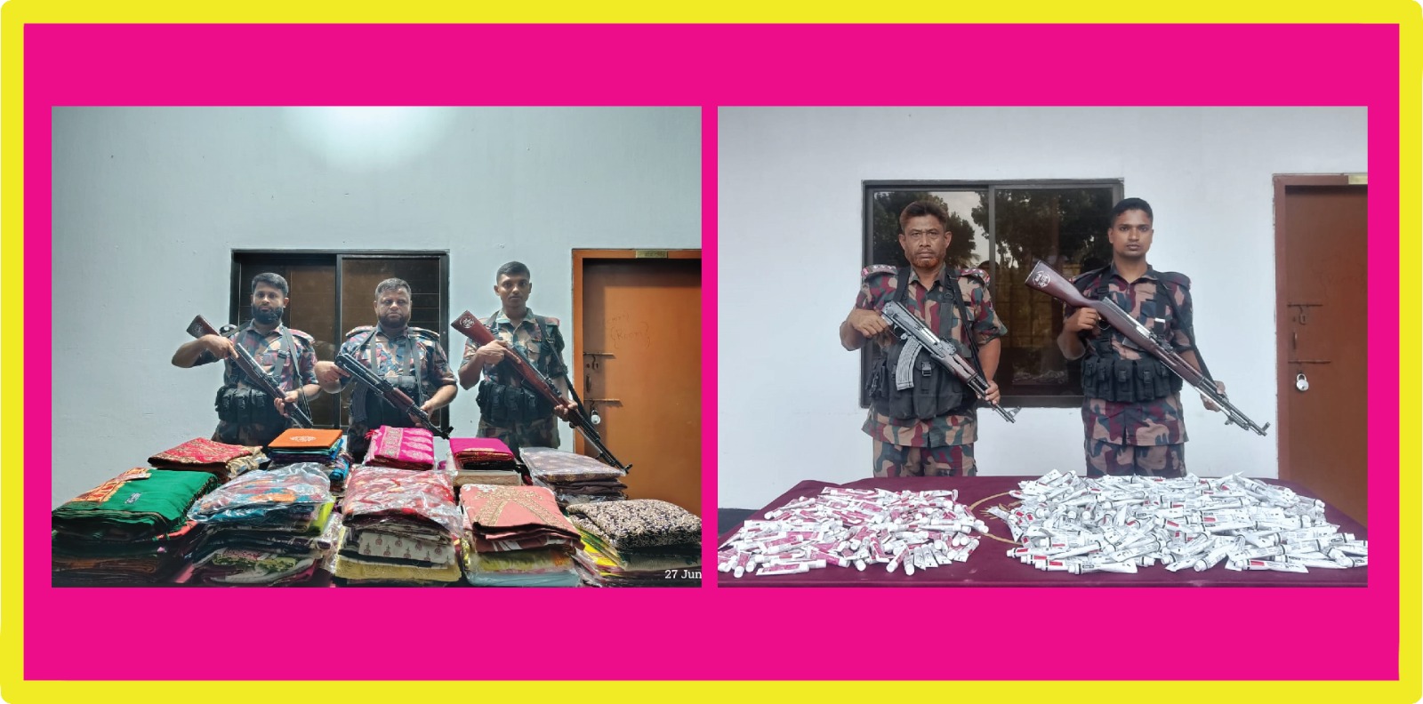 যশোর সীমান্ত থেকে বিপুল পরিমানে চোরাচালানী মালামাল আটক করেছে ৪৯ বিজিবি