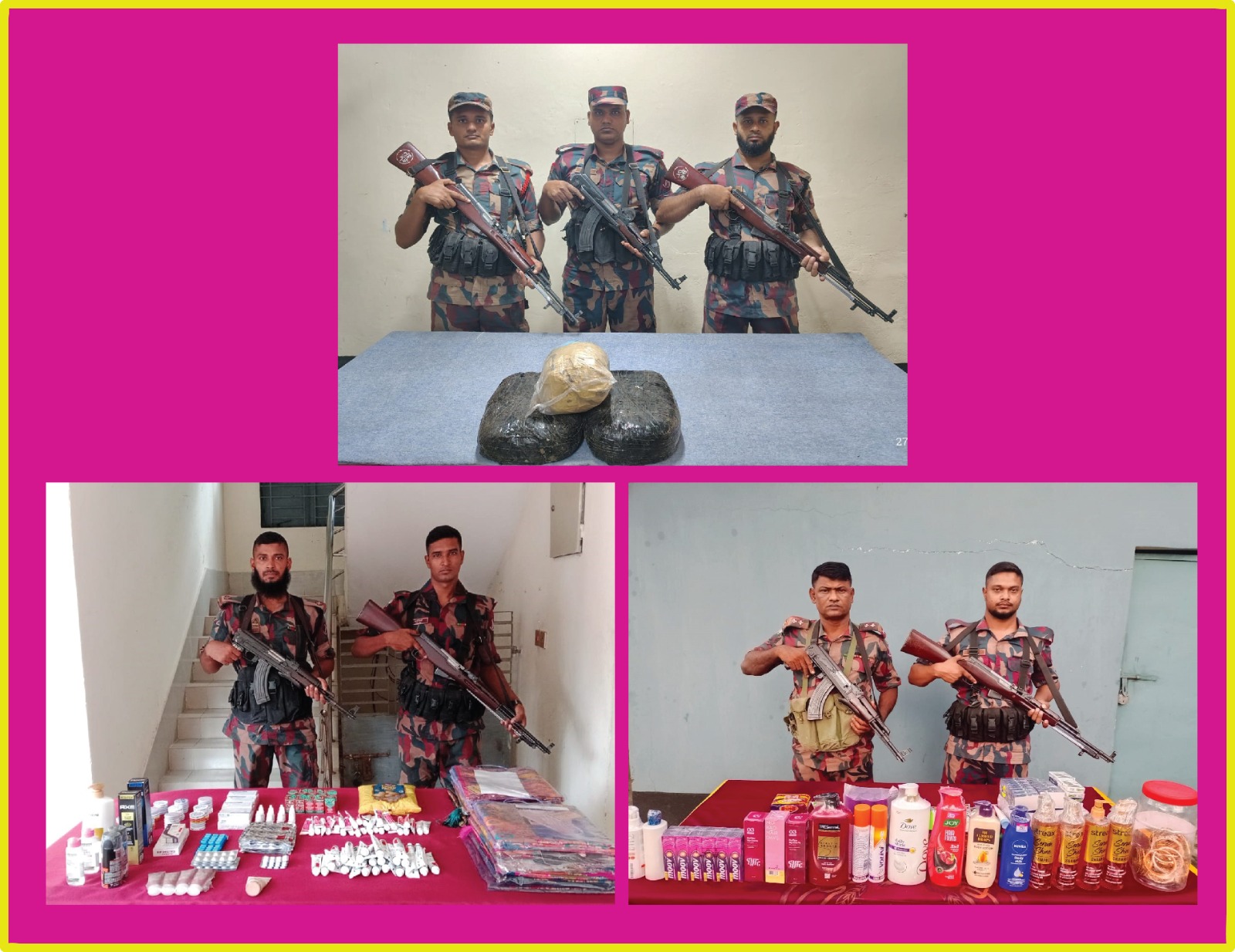 সীমান্তে অভিযান চালিয়ে মাদকদ্রব্য এবং চোরাচালানী মালামাল আটক